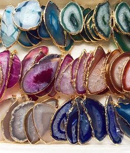 ON SALE Large Geode Agate Slice Druzy Pendant with Gold Plated Edge - Drusy Druzzy Agate Lace Slice Pendant - 9 Colors for choose (S2V4_31)