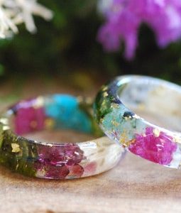Family Birthstone Ring, Personalized Gift, Mothers Ring Gift, Family Ring, Nature Jewelry, Pressed Flower Resin Ring Git for Family