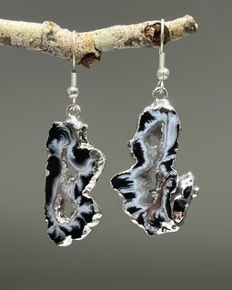 Oco Geode Slice Crystal Earrings: Handmade Gemstone Dangle Earrings - Color Varies