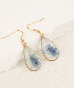 Forget Me Not Flower Earrings for Women, Dangle Drop Earrings, Pressed Real Floral Resin Jewelry Set for Mother