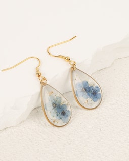 Forget Me Not Flower Earrings for Women, Dangle Drop Earrings, Pressed Real Floral Resin Jewelry Set for Mother