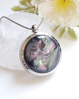 Aurora Borealis Locket Necklace | Large Keepsake Jewellery Lockets | Cremation Urn Jewelry | Memorial Ashes Pendant | Condolence Gifts