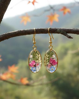 Oval Pressed Flower Earrings Real Pink & Blue Floral Resin Jewelry Original Handmade Botanical Earrings 925 Gold-Plated Hooks | Gift for Her