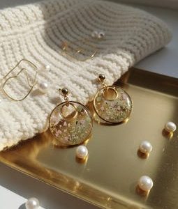 Botanical Gold Hoop Earrings, Real Flower Resin Jewelry, Nature Inspired Earrings, Handmade Gift