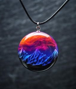 Galaxy Nebula Resin Necklace, Cosmic Celestial Pendant, Handmade Wood Glow Epoxy Resin Jewelry, Space Talisman Gift, Mens Necklace