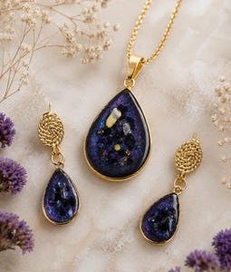 Night Sky Jewelry Set, Blue Resin Necklace and Earrings, Celestial Gift for Her, Handmade Galaxy Jewelry