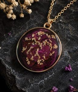 Galaxy Resin Necklace, Cosmic Gold Flake Pendant, Celestial Jewelry, Space Inspired Necklace, Universe Gift, Handmade Round Pendant