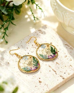 Pressed Flowers Earrings,Dried flower Earrings,Everlasting Flower,Grandma Gifts,Botanical Resin Pendant,Bridesmaid gift,Gifts for Mom