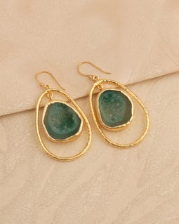 Natural Green Geode Druzy Dangle Earrings Gold Plated Statement Jewelry | Handmade Earring Gift for Her 5019