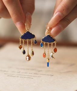 Celestial Rain Cloud Earrings, Moon & Raindrop Dangle Jewelry