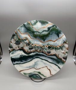 Evergreen Aura | 13x13 Green Resin | Wall Art with Real Crystals
