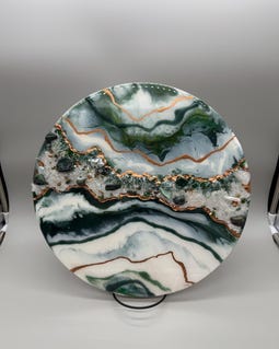 Evergreen Aura | 13x13 Green Resin | Wall Art with Real Crystals